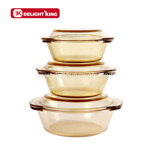 High borosilicate Amber Glass Casseroles Cooking Pot